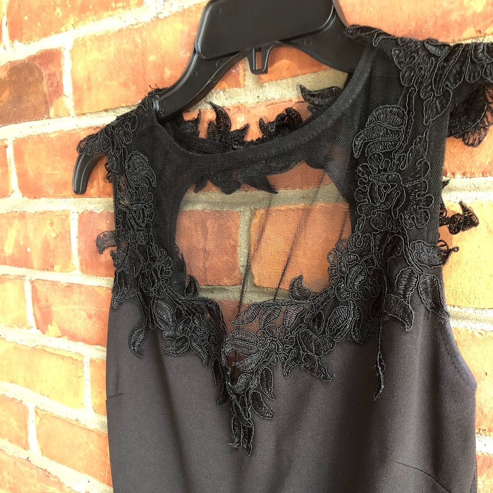 Mesh & Floral Appliqué Evening Gown